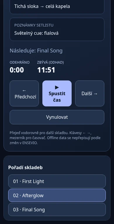 Náhled Stage Mode na telefonu, zobrazení aktuální skladby